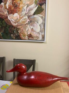 Red Decorative Ceramic Duck Sculptural Accent